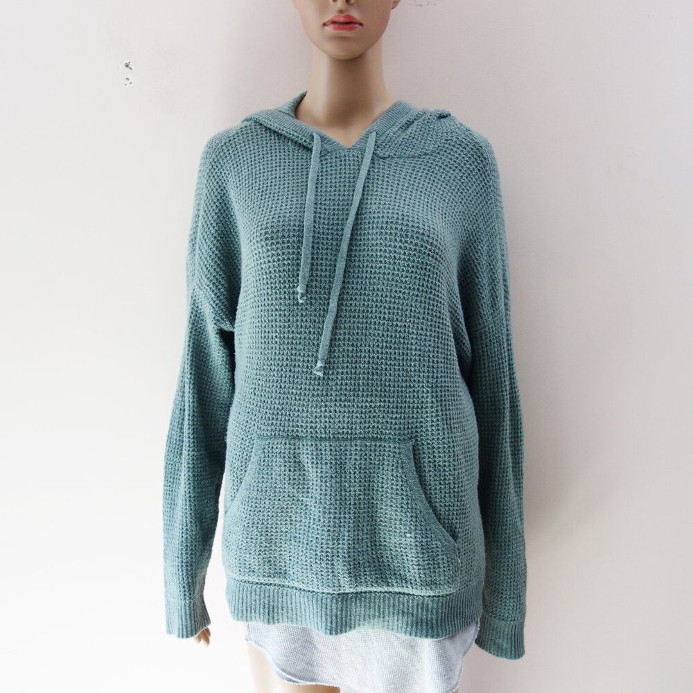Aerie Waffle Knit Hoodie Sweater Overcast Green Oversized (XS) NWOT! - Picture 1 of 12